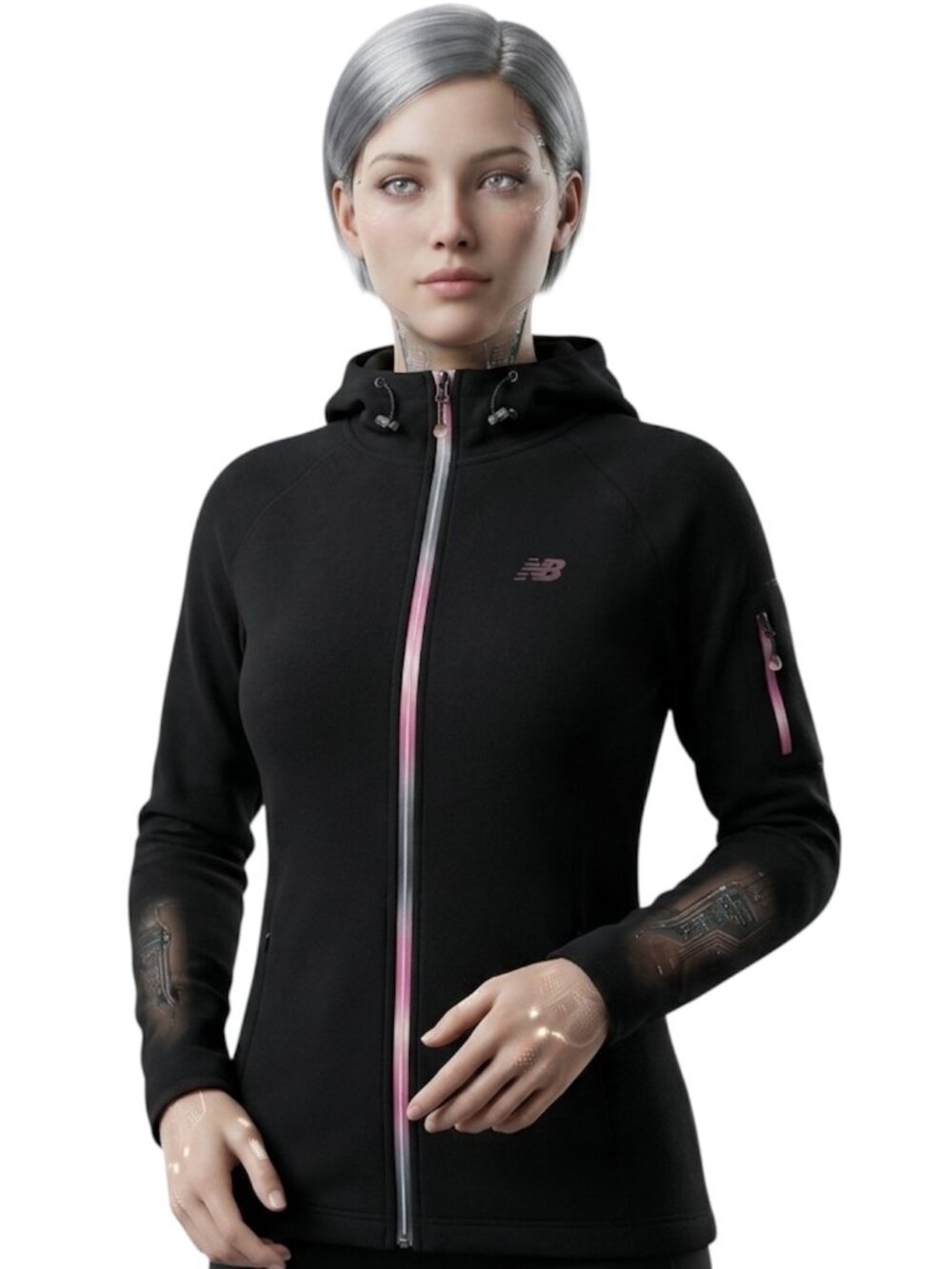 New Balance athletic full zip Jacket Size Small Black Pink Ombre Soft Shell Hood